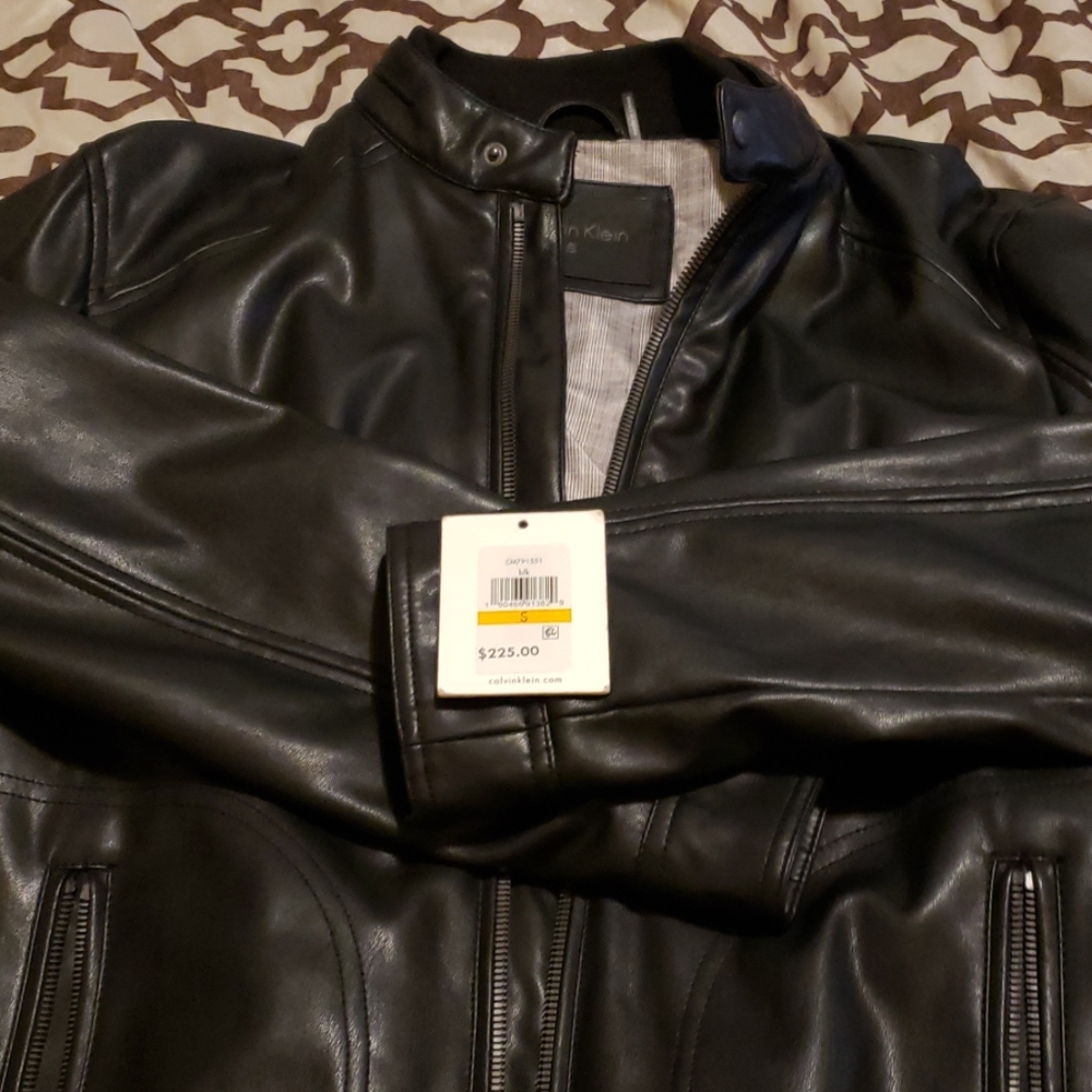 Black Calvin Klein leatherlike coat